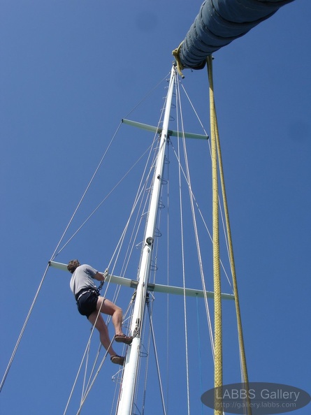 Dsc07313 Skipper fixing courtesy flag halyard 001